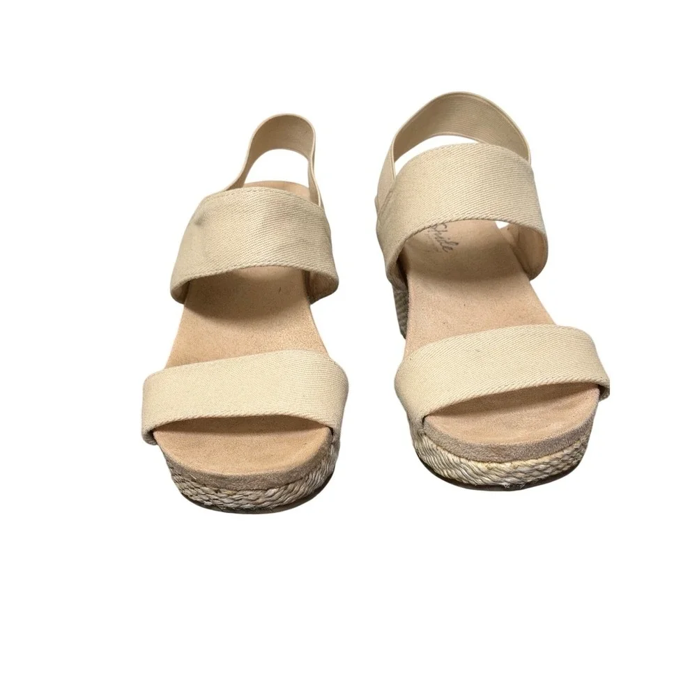 LifeStride Delta Wedge Sandals Women 5.5M Beige Elastic Espadrille Platform